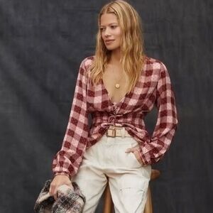 Pilcro and the Letterpress Red Plaid Top